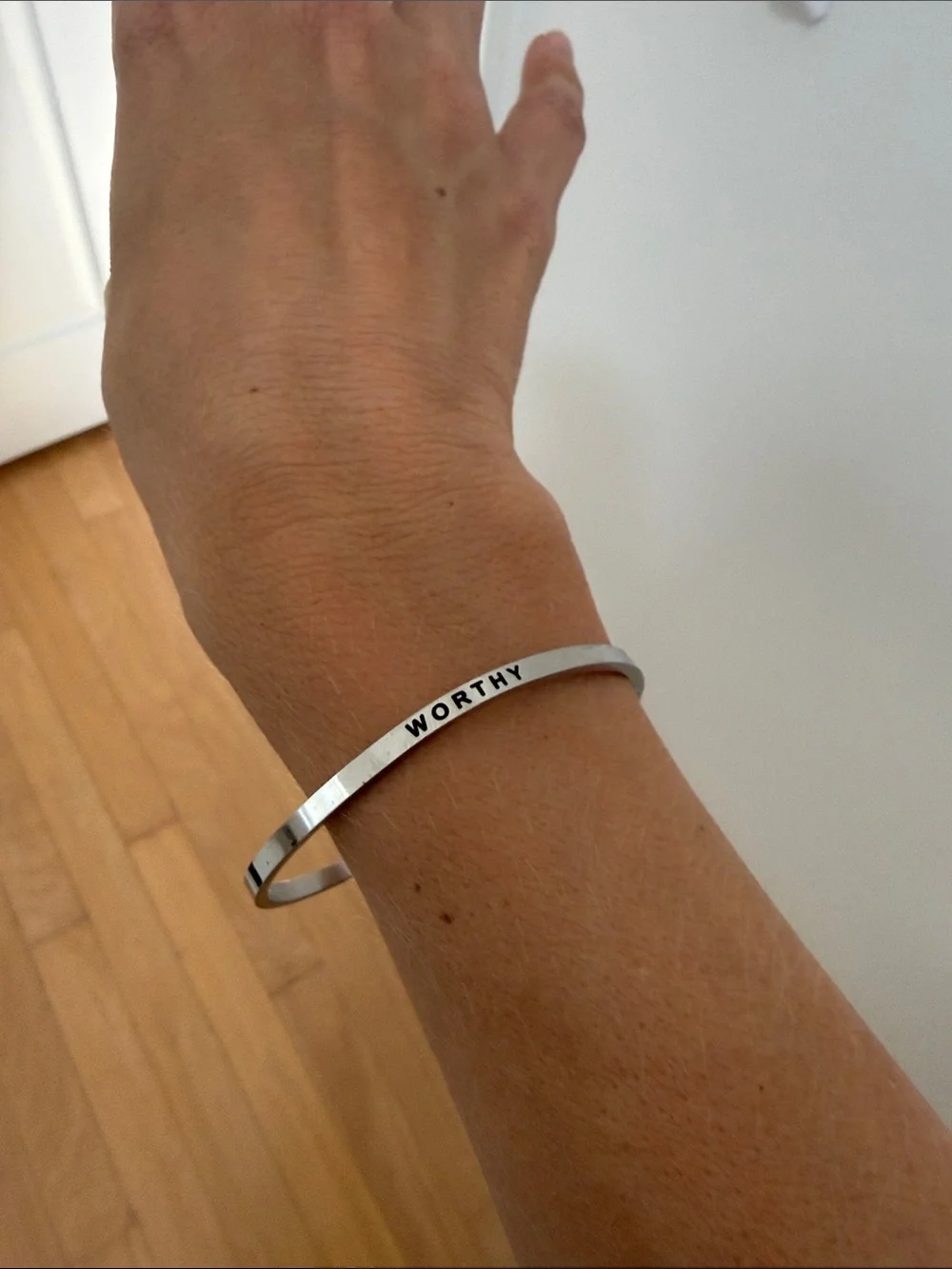 Worthy Silver Affirmation Cuff Bracelet- adjustable